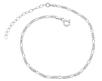 Fußkettchen Figarokette 925 Sterling Silber rhodiniert 2,3mm breit 20-25 cm lang Fußkette Armkette Anklet nickelfrei anlaufgeschützt Damen