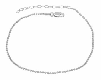 Damen Fußkettchen Kugelkette 925 Sterling Silber diamantiert 1,5mm breit 21-26 cm lang Finish wählbar Silber Gold Rosé Fußkette Anklet
