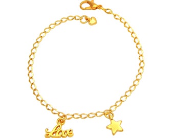 Damen Armband vergoldet mit Anhänger Love und Stern 2,8mm breit Länge 19cm verstellbar Armkettchen Gold nickelfrei