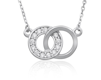 Collier Doppel Ring 925 Sterling Silber rhodiniert 12 Zirkonia 45cm Halskette mit Anhänger Silberkette Kreis Damen nickelfrei