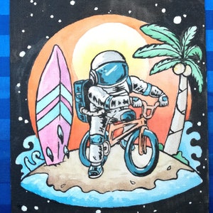 Astronauta en una playa Pintura acrílica de lienzo de arte pop