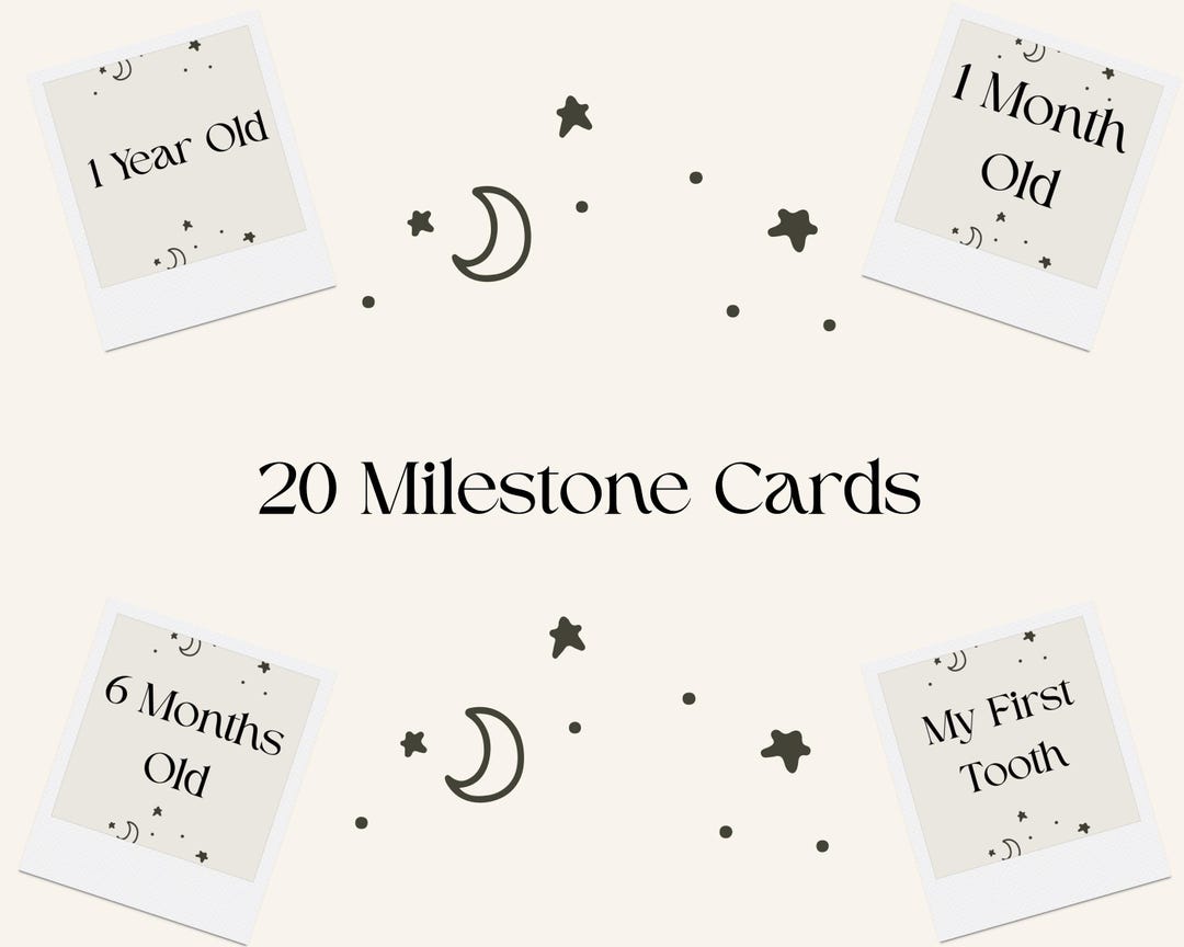 Baby Milestone Cards Printable Set (neutral Moon & Stars) 5x7 1–11 ...