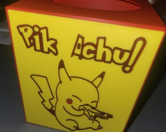 Etui na chusteczki PikACHOO – Zabawny wystrój z motywem kichania w stylu anime – Drukowany w 3D uchwyt na chusteczki – Wystrój łazienki dla graczy – Anime – Kwadrat i prostokąt