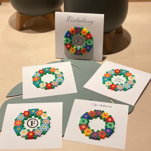 5 Glückwunschkarten / Einladungen Blumenkranz