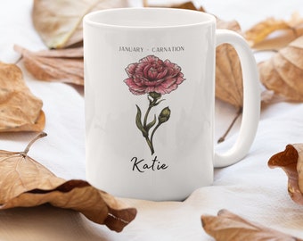 Birth Month Mother's Day Flower Carnation Coffee Cup Tea Mug Birthday Gift 15oz