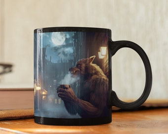 Varulv i London svart eller vit kaffekopp: En unik mugg för varulvar och skräckfans