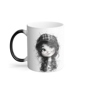 Personalized Color-Changing Mug  - Custom Name Mug with Cute Cartoon Girl Illustration - 11oz Heat Reactive Cup