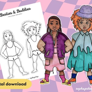 Black Paper Dolls Printable, Black girl colouring pages, Black woman Colouring Activity, Modern Paper doll, Boy doll, Digital download