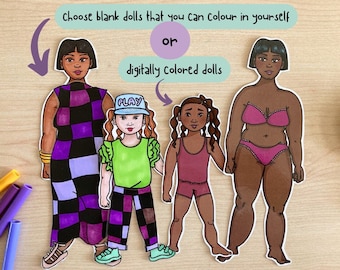 Black Paper Dolls | Mother and daughter paper doll |  Black girl magic colouring pages |  DIY Craft Kit | Party favor | Black girl dolls kit