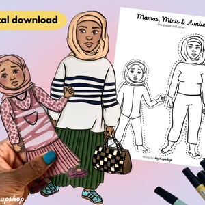 Bambole di carta stampabili donne musulmane, libro Busy stampabile, bambole di carta stampabili, libro tranquillo, libro tranquillo per bambini, body positive, lavoretti con l'hijab
