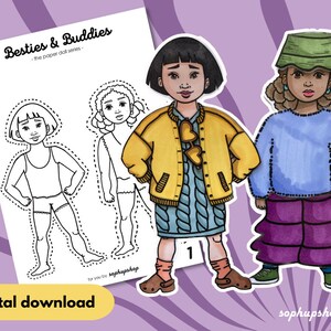 Black Paper Dolls |  Modern Paper Doll | Printable paper dolls | Black girl magic colouring pages | Colouring Activity | Digital download