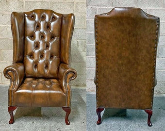 Colchester Chesterfield Wingback Chair, antique tan leather