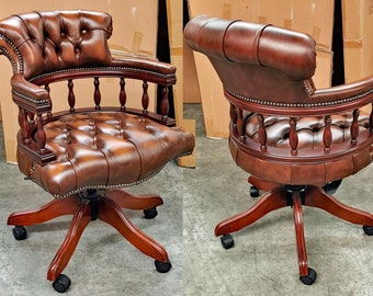 Engelse Chesterfield bureaustoel. Captains swivel chair antique tan