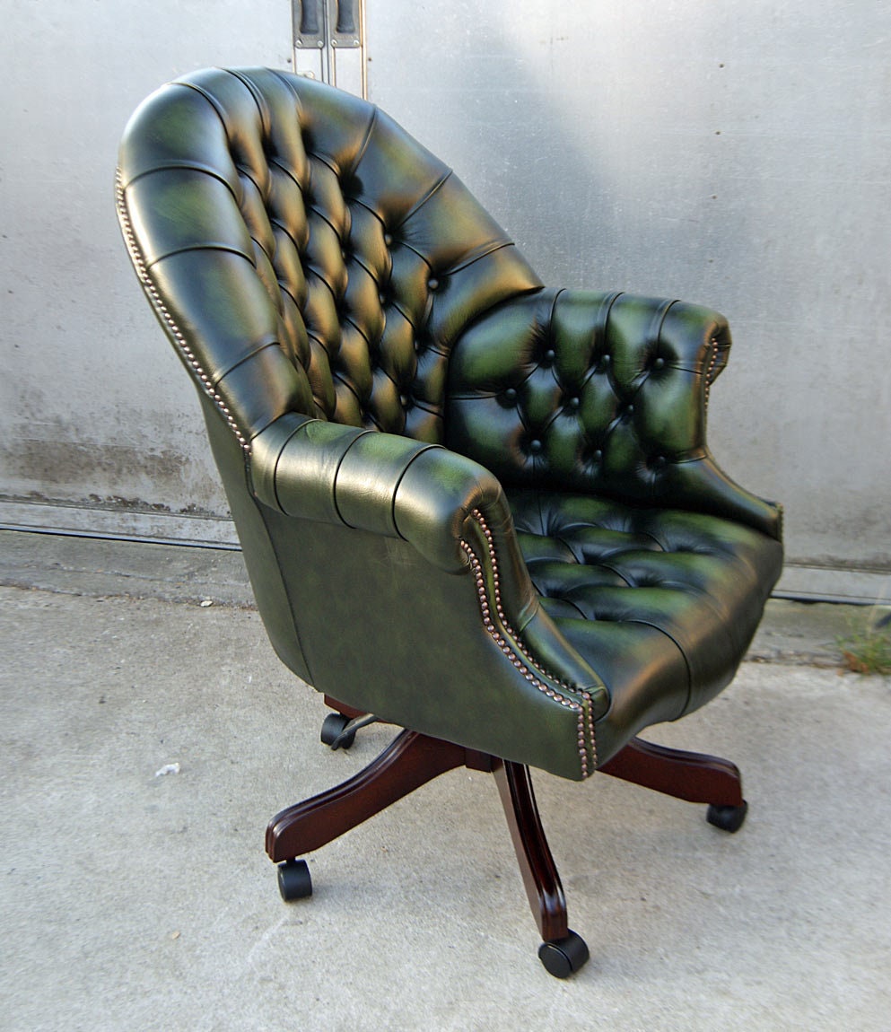 Director s Swivel Chair Antique Green Leather With Fully Adjustable Gas Lift Mechanism That Rocks Tilts Swivels and Goes up and Down Etsy