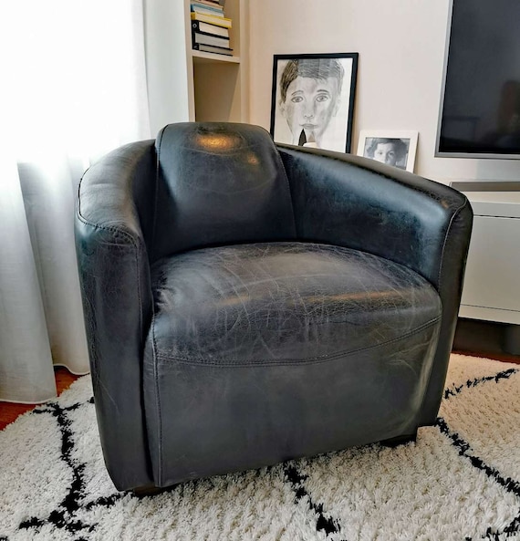 Cooler Aviator Sessel Pilotenstuhl in Vintage schwarzem Leder