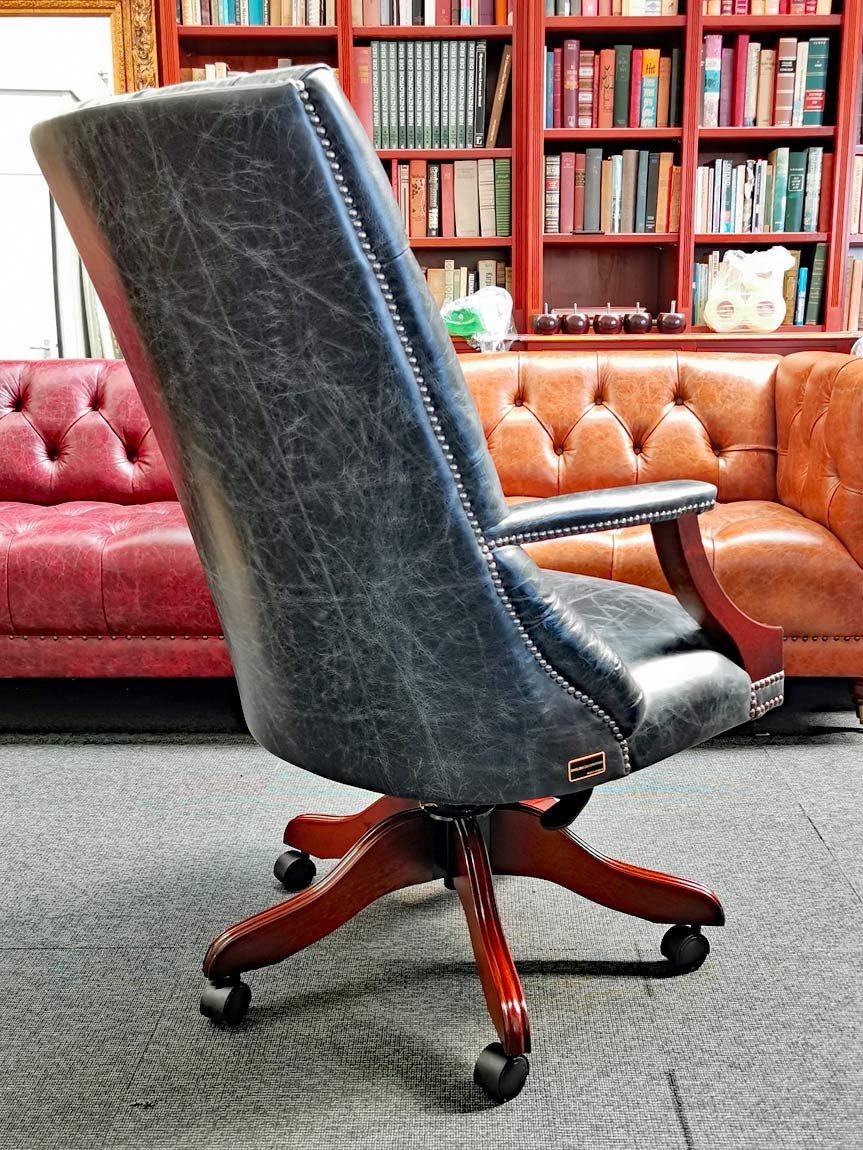 Chaise De Bureau Tournante Visiteur Style Chesterfield Cuir Acajou - Palazzo INT