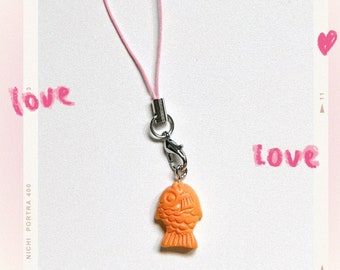 Taiyaki lindo pastel de pescado pequeño encanto del teléfono / llavero baratija regalo aninal mascota llavero airpod correa estética harajuku lanyard llavero