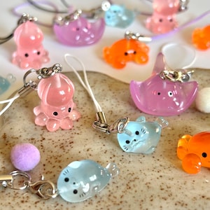 Creature dell&#39;oceano dall&#39;aspetto gelatinoso Altri amici // Portachiavi piccolo per telefono y2k Calamaro trasparente Granchio Polpo Foca Regalo Kawaii Ciondolo per cordino