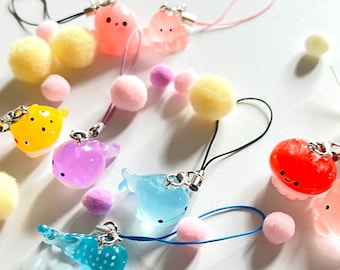 Jelly Ocean creatures Puffer fish y2k Small Phone Charm | Clear Whale shark Dumbo Octopus Jellyfish Keychain Gift Kawaii Lanyard Trinket