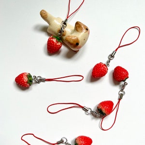 Strawberry aesthetic keyring | kawaii jelly phone charm trinket, cute gift fruit mascot keychain airpod strap harajuku lanyard