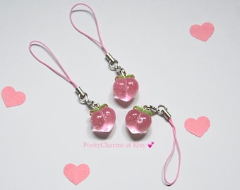 Peach jelly keyring | cute see through phone charm trinket gift fruit mascot keychain airpod strap aesthetic harajuku lanyard