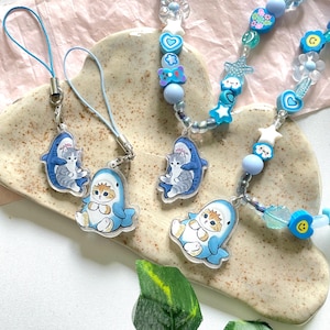 Whale Shark Mofusand Phone charm | Pink cute y2k Small Charm Sea Keychain Gift Kawaii Lanyard Trinket