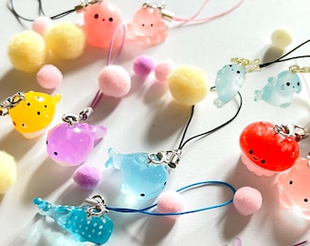 Jelly Ocean creatures Puffer fish y2k Small Phone Charm | Clear Whale shark Dumbo Octopus Jellyfish Keychain Gift Kawaii Lanyard Trinket