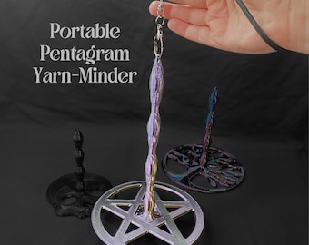 Pentagram, portable spinning, yarn holder, crafty gift for goth, witch yarn minder for crochet, knitting accessory for travel.