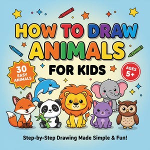 How to Draw Animals for Kids, Cute Animal Drawing Worksheets, Step-by-Step Printable Activity Book, Cartoon Drawing PDF for Kids