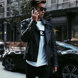 Prada Men's Leather Crocodile Embossed Long Jacket Prada Men's Leather Crocodile Embossed Long Jacket