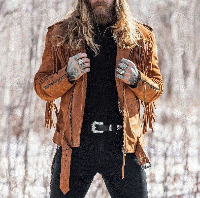 Leather Fringe Jacket Men Vintage - Etsy
