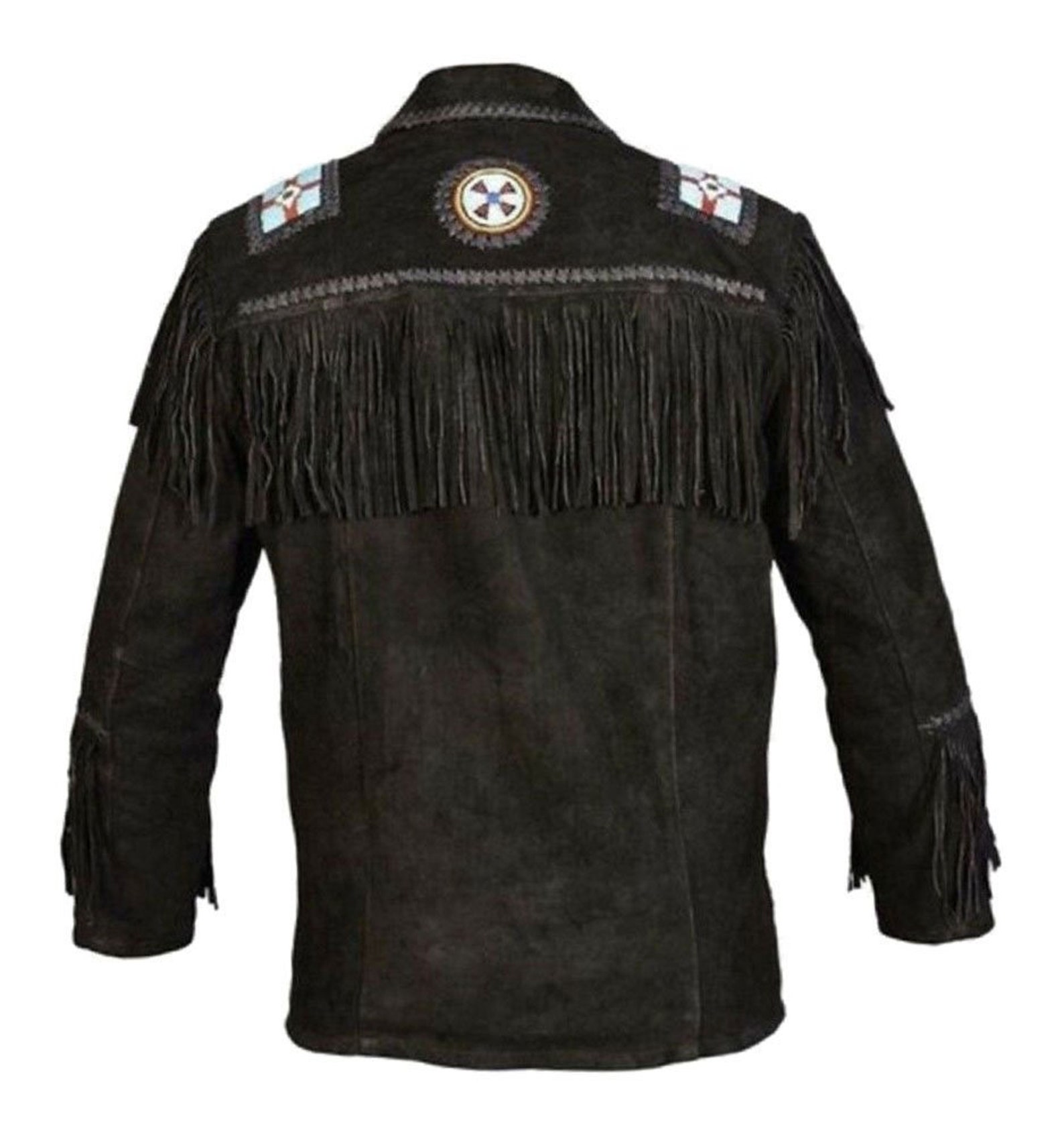 Handmade Genuine Suede Leather With Beaded Men Fringe Jacket, Cowboy ...