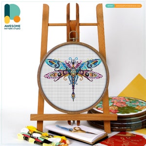 Mandala Dragonfly CS537 - Counted Cross Stitch Pattern | Embroidery PDF Pattern Download | Cross Stitch Kits | How To Cross Stitch