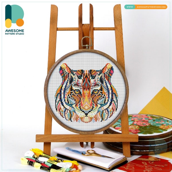 Mandala Tiger CS225 - Counted Cross Stitch Pattern | Embroidery PDF Pattern Download | Cross Stitch Kits | How To Cross Stitch