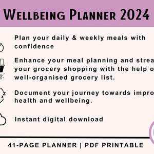 4-Week Health & Wellbeing Planner Meal planner Grocery list Diet Journal Weight Tracker image 4