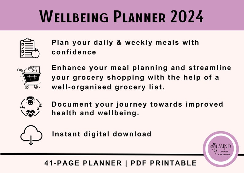 4-Week Health & Wellbeing Planner Meal planner Grocery list Diet Journal Weight Tracker image 4