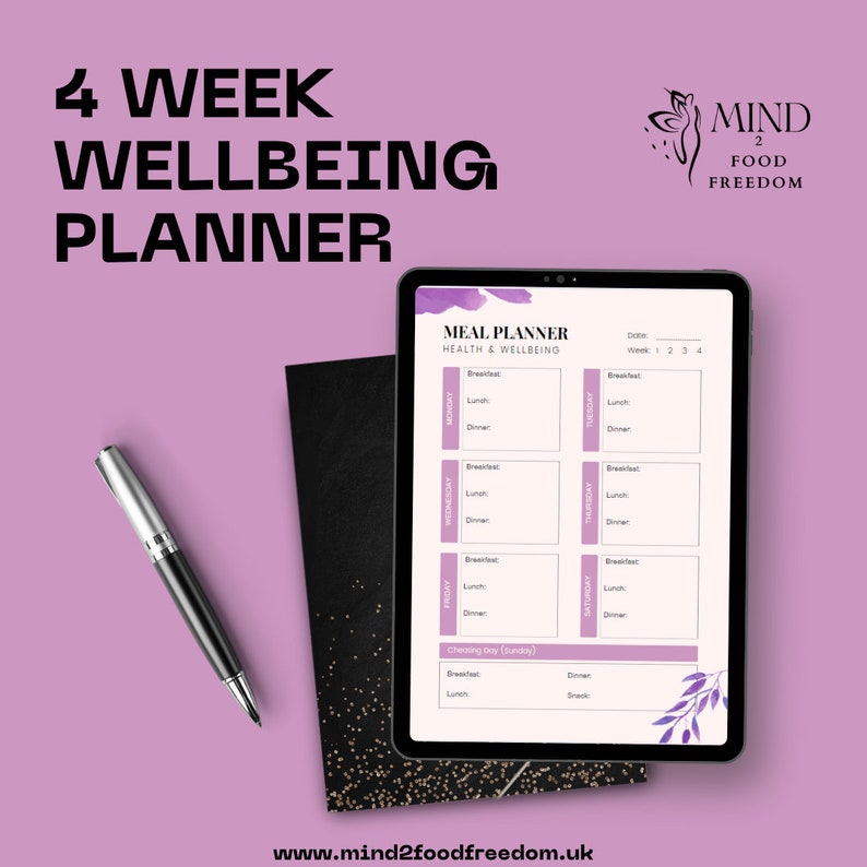 4-Week Health & Wellbeing Planner Meal planner Grocery list Diet Journal Weight Tracker image 2