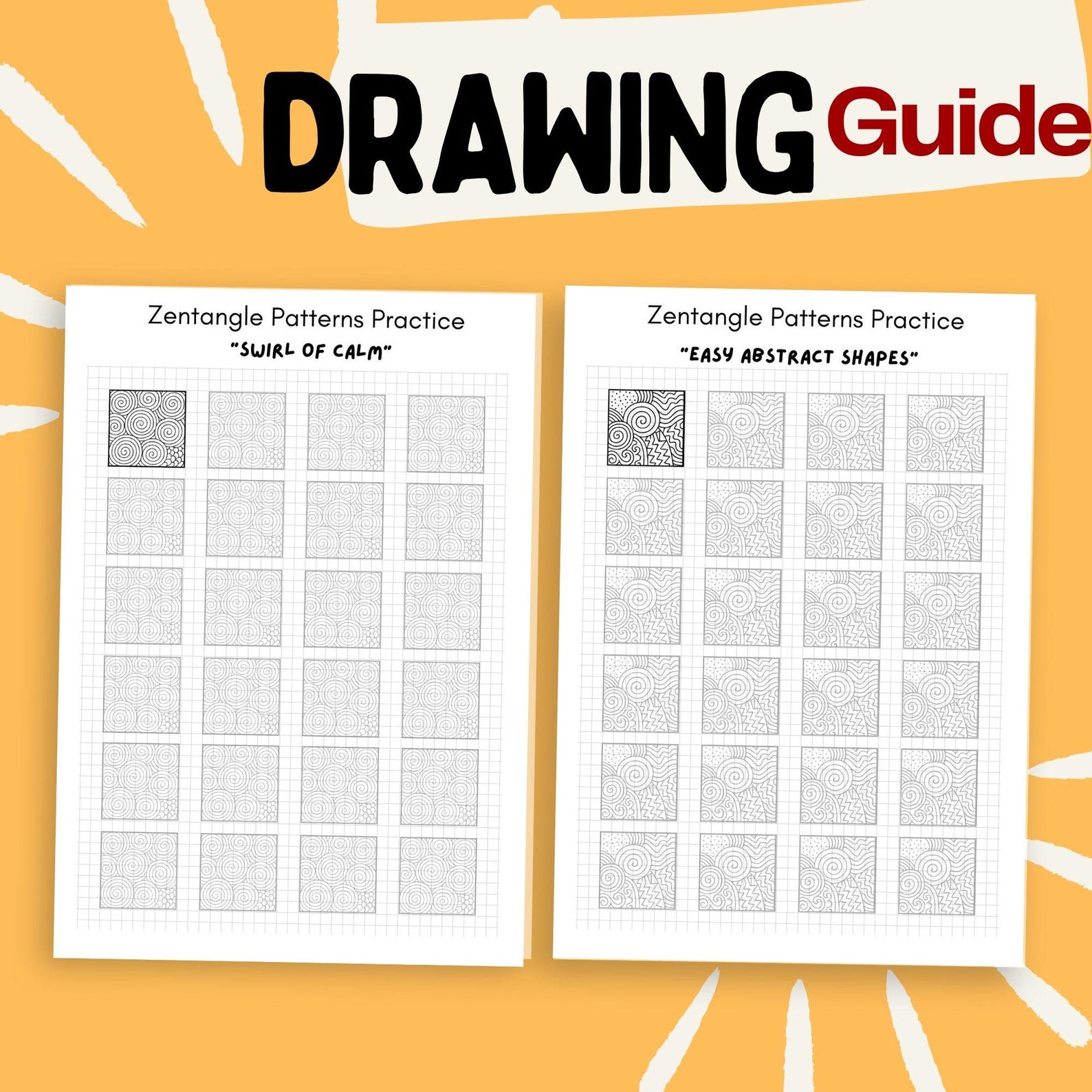 Zentangle Practice Sheets PDF – Hand-drawn A4 Templates for Mindful ...