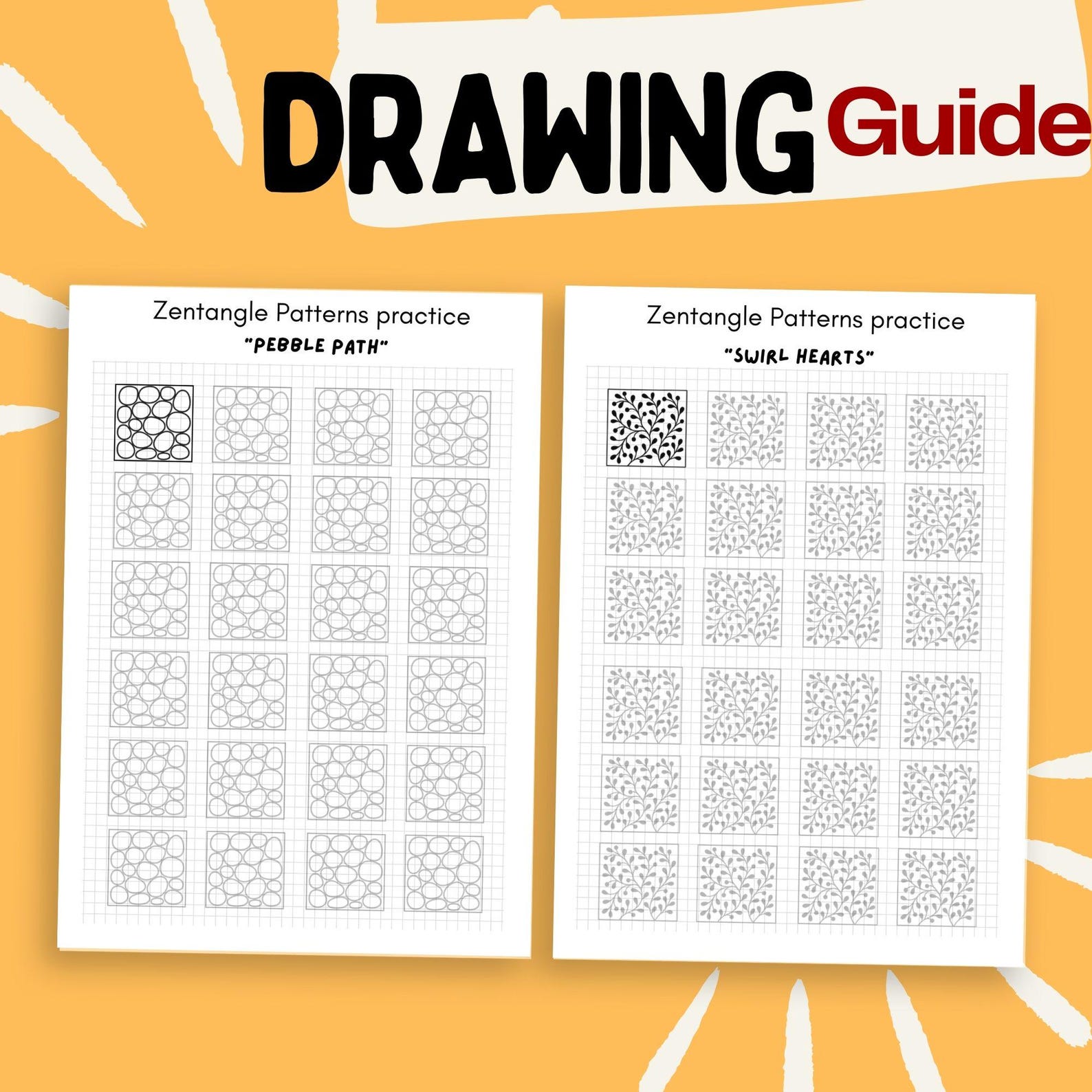 Zentangle Practice Sheets: Hand-drawn Patterns for Art Journaling (PDF ...