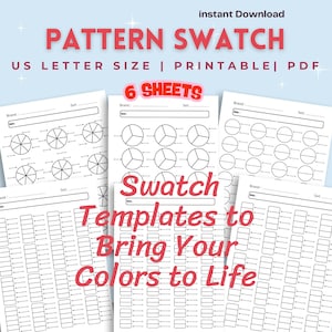 Plantilla imprimible de muestra de color en blanco: 6 diseños / Tamaño carta (PDF) / Tabla de paleta de colores para diseñadores, artistas, Canva y Procreate