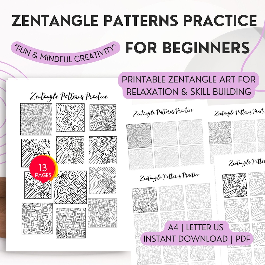Zentangle Patterns Practice Sheets | 13-page Printable Mindful Drawing ...