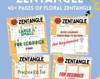 Zentangle Blumen-Zeichnungs-Kit - Anfänger Blumen- & Mandala-Übungsseiten | 30+ A4 druckbare PDF