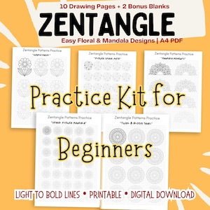 Zentangle Practice Sheets for Beginners | 12 Page Floral & Mandala Drawing Kit | Printable PDF Download