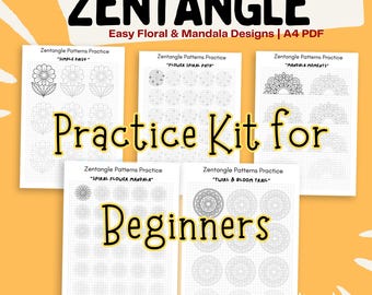 Feuilles d'entraînement Zentangle pour débutants | Kit de dessin floral et mandala de 12 pages | Téléchargement imprimable