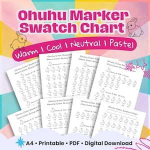 Ohuhu Marker Color Swatch Chart Printable – Warm, Cool, Neutral, Pastel Color Groups – Digital Download for Alcohol Markers