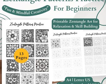 Zentangle Patterns Practice Sheets | 13-Page Printable Mindful Drawing Pack for Beginners | Instant PDF