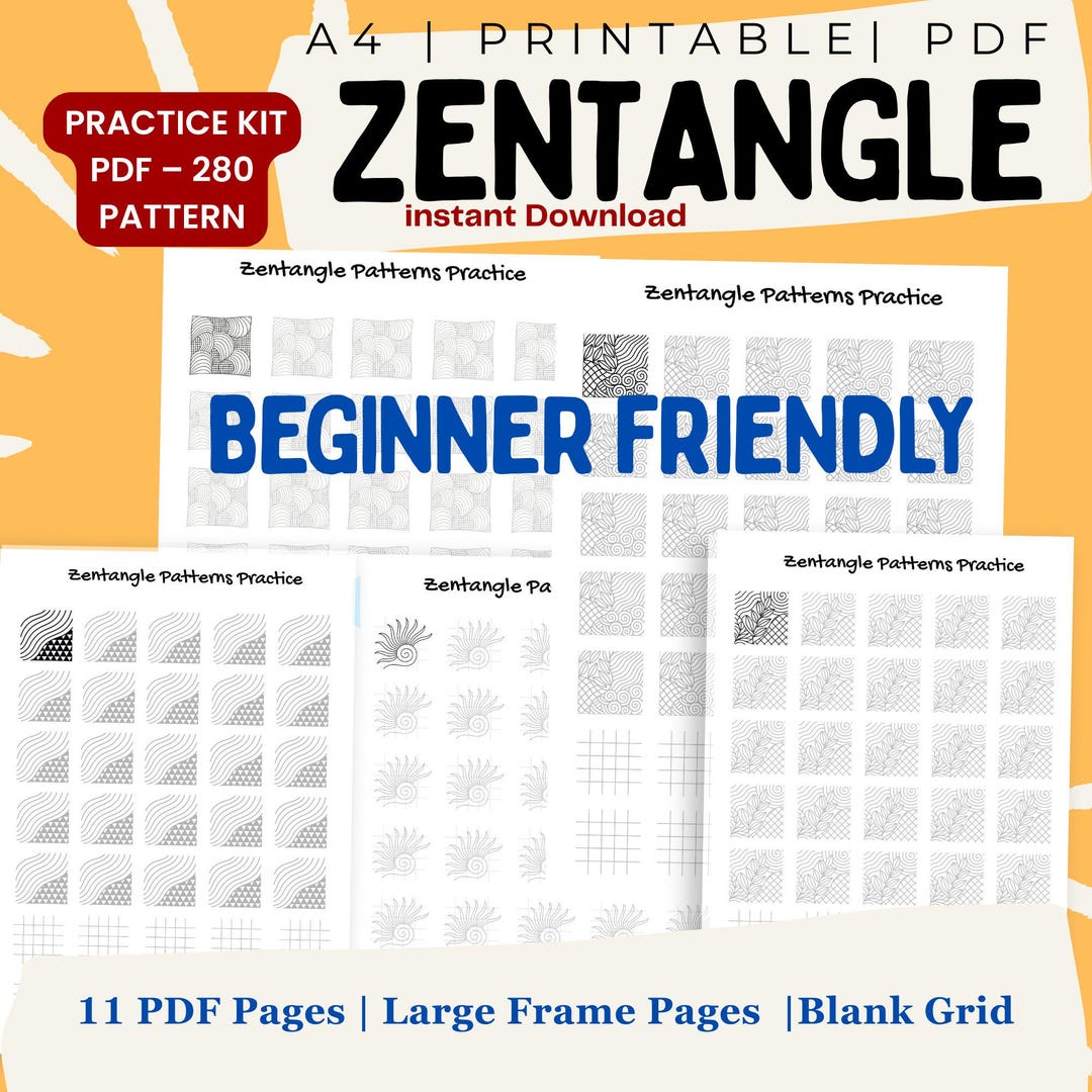 Zentangle Practice Kit – 280 Pattern Prompts + 11 Printable PDF Pages ...