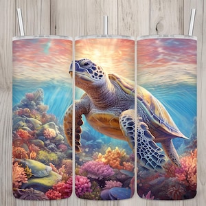 Seamless Beautiful Sea Turtle Design, Sea Turtle 20 oz Skinny Straight Tumbler Sublimation Design, Tumbler Wrap, PNG File, Digital Download