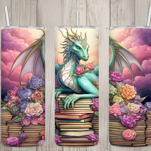 Seamless Fairytale Book Dragon & Roses Design, Dragon 20 oz Skinny Straight Tumbler Sublimation Design, Tumbler Wrap, PNG Digital Download