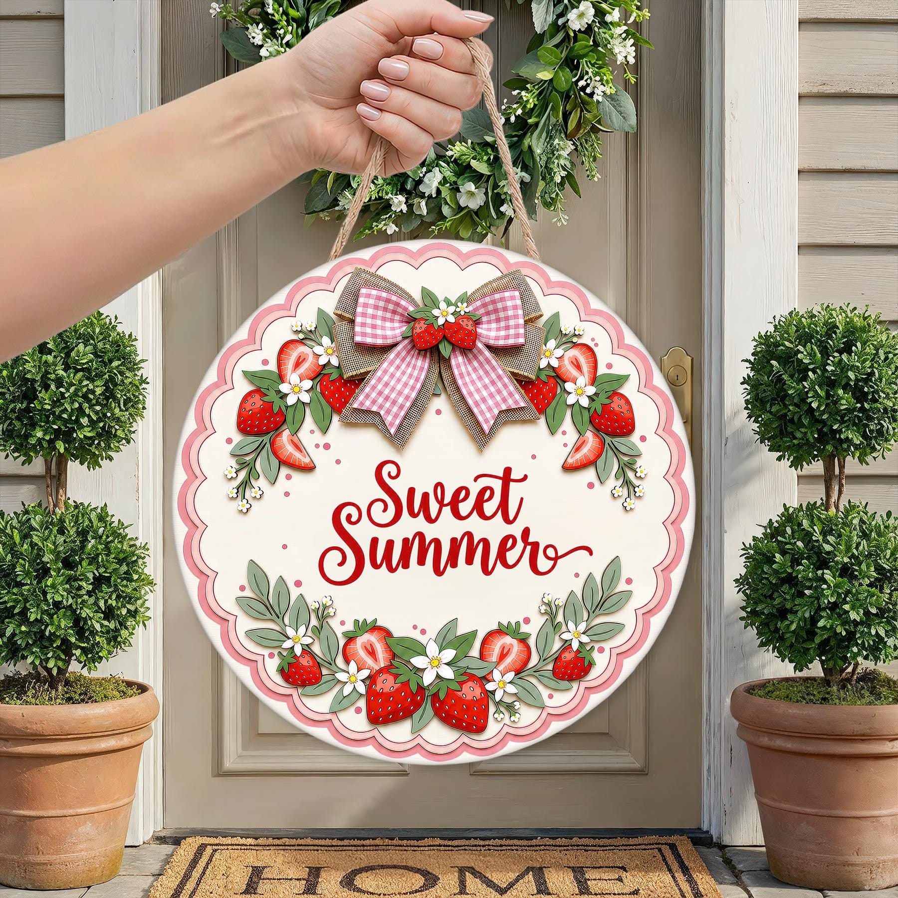 3D Sweet Summer Strawberry Door Hanger PNG, Gingham Coquette ...